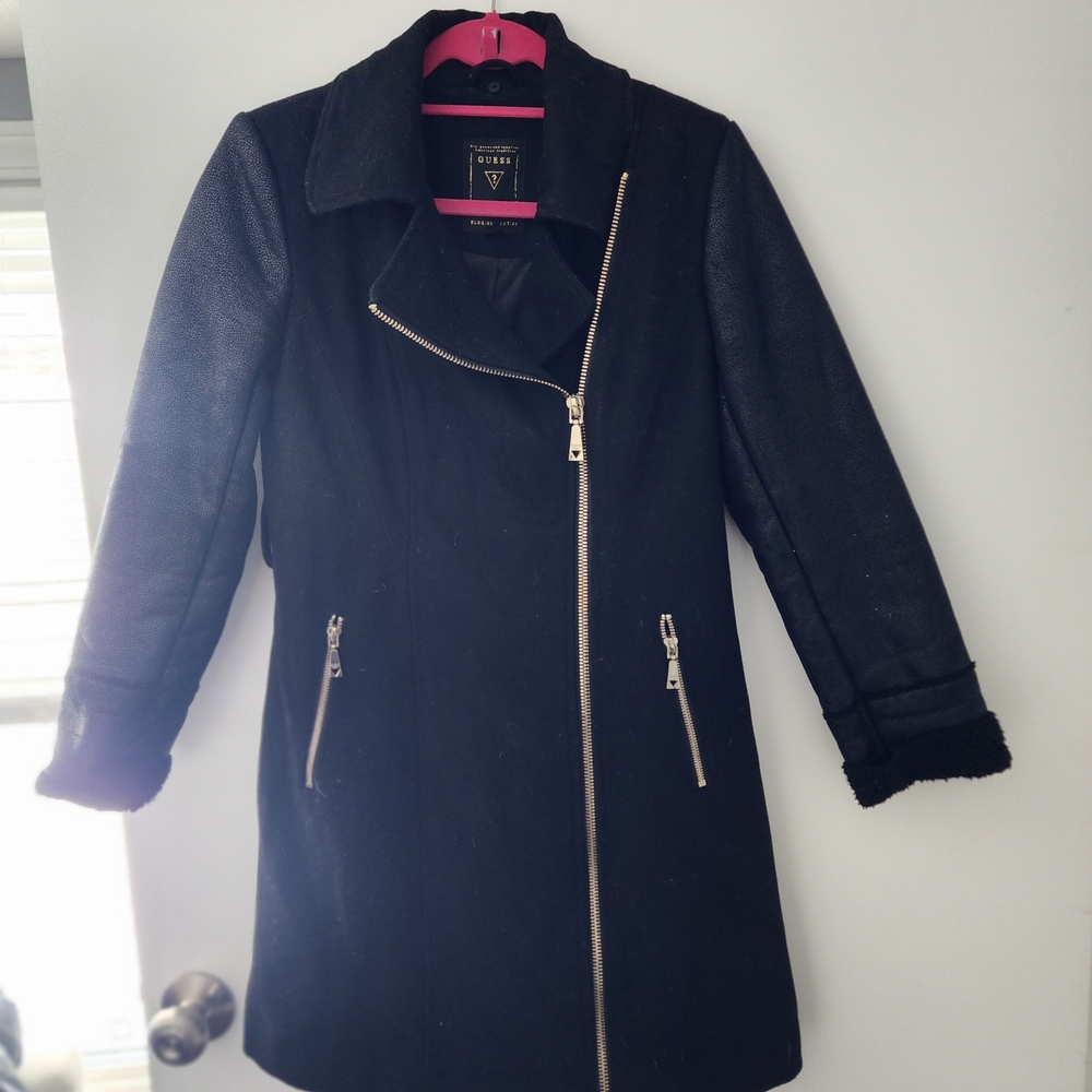 Guess Black Pea Coat with Silver Accents
